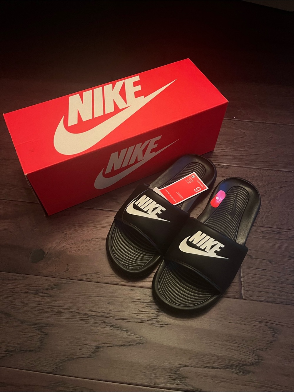 Nike Victori One Slides - Black with White Swoosh